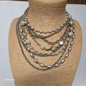 Vintage 90s CORO Multi-strand Faux Pearl and Chain Necklace